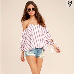 Red and white striped off the shoulder top